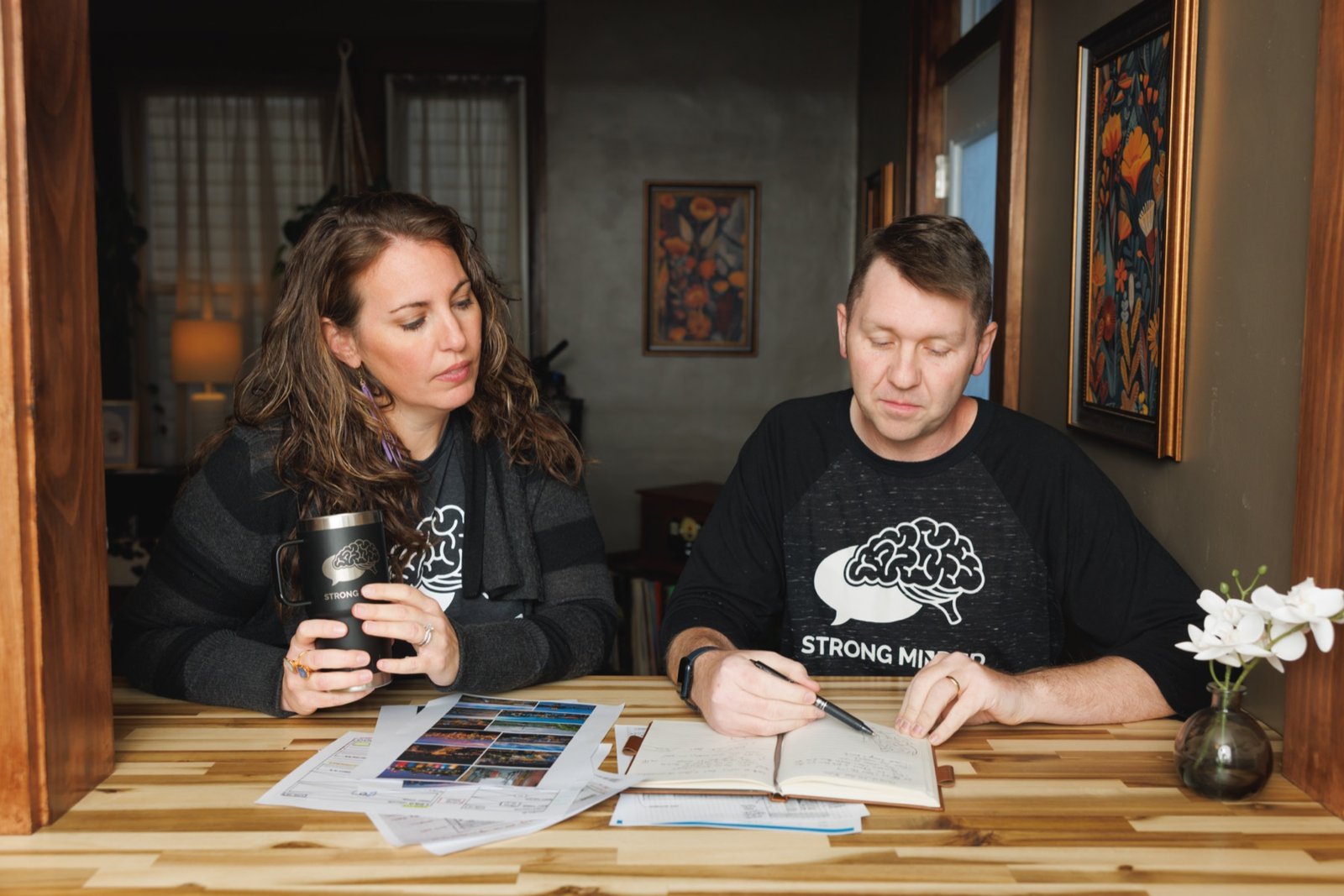 Strong Minded team reviewing brand materials at a table